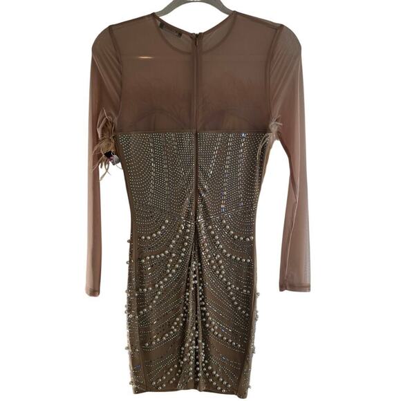 NWT Mesh Embellished Feather Bodycon MINI Dress Sz small - Picture 5 of 8